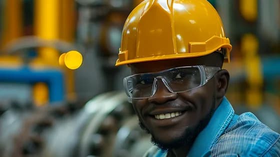 Technician in a yellow hard hat beside Marzolf split flanges